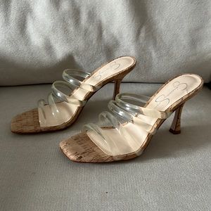 Jessica Simpson cork heels mules clear 6.5 oneila